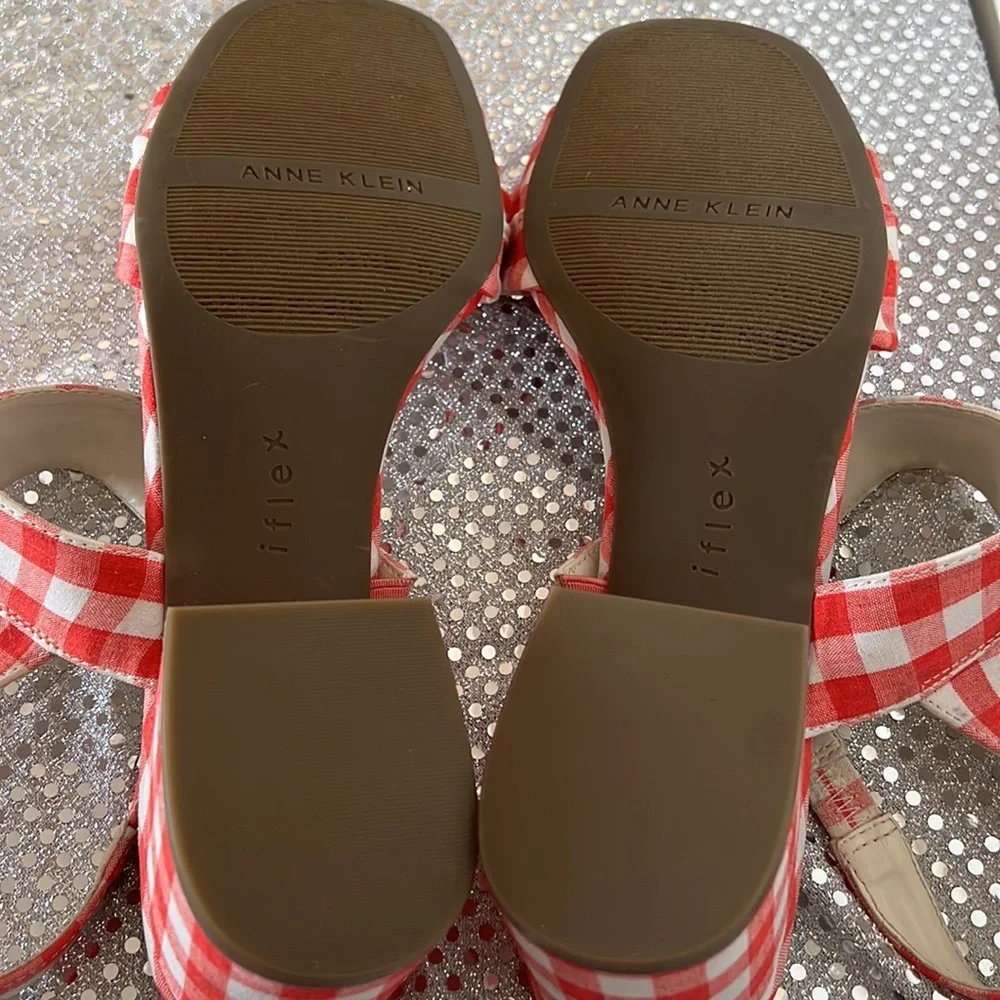 Anne Klein Red and White Checkered Sandals - Picture 9 of 15